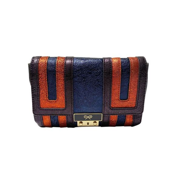 Anya Hindmarch Ebenezer Shoulder Bag in Blue Metallic Leather